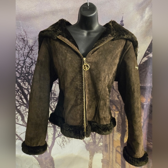 Baby fat brown suede faux fur lined jacket/coat size large - Picture 6 of 15